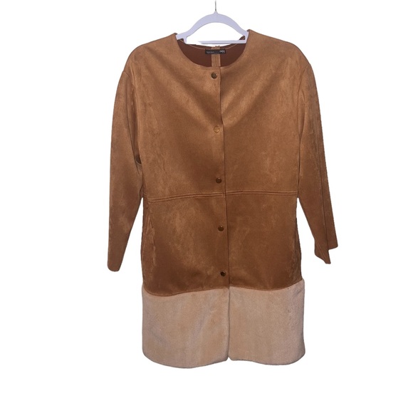 Zara Longline Oversized Faux Suede Sherpa Cognac Camel Jacket - Picture 6 of 15